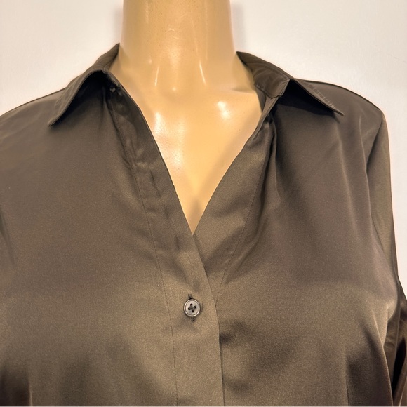 H&M Brown Satin Blouse Sz M Button Front Long Sleeves HM HM Shirt - Picture 2 of 5